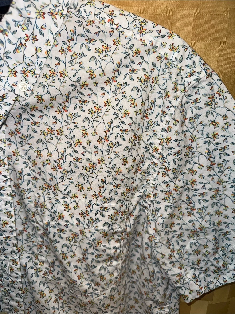 Banana Republic White Floral Short-Sleeve Cotton Shirt